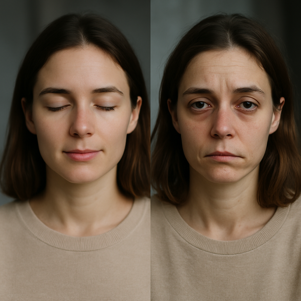 Face Before And After High Cortisol: Sleep Deprivation, Fatigue, and Circadian Rhythm Effects