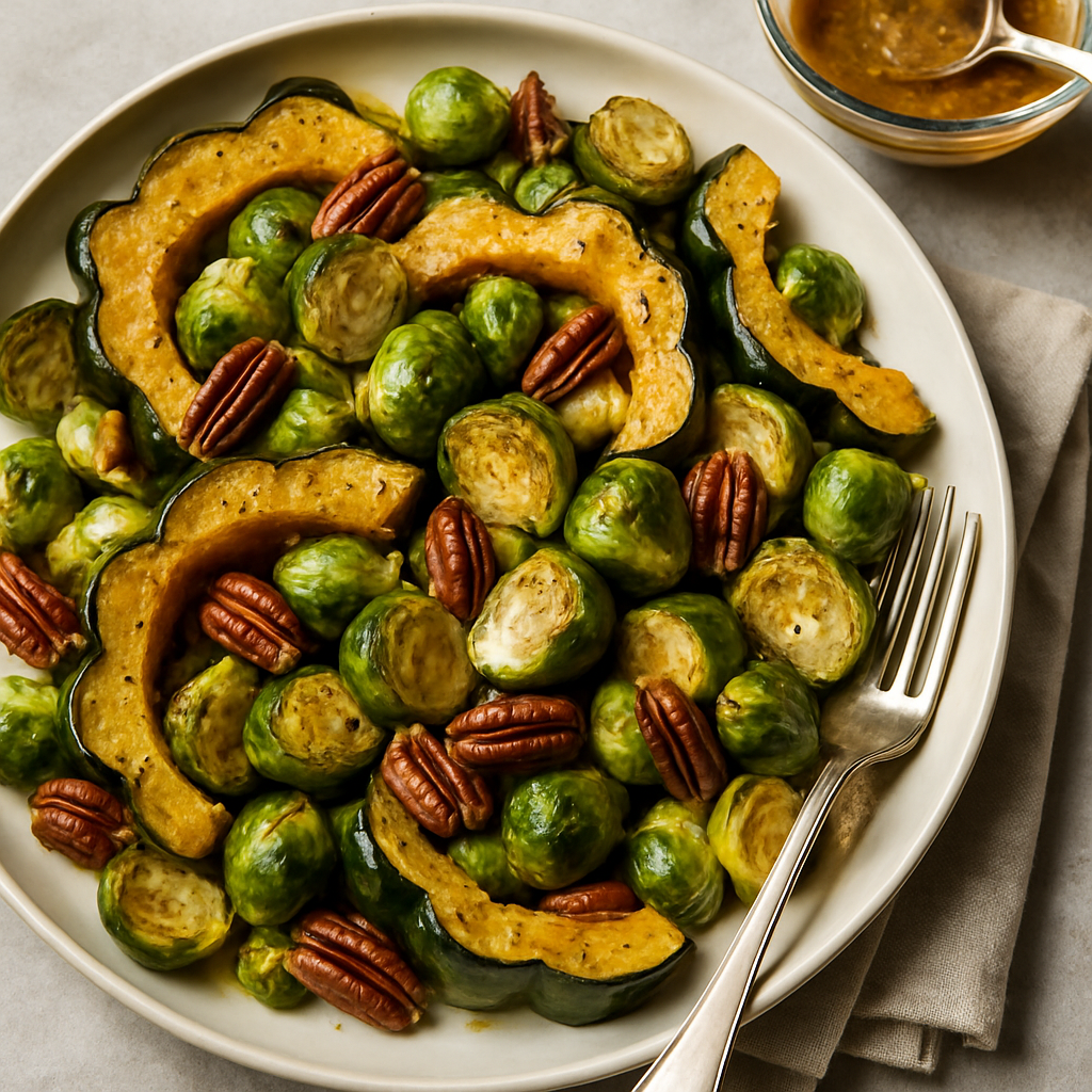 How to Make Acorn Squash and Brussels Sprouts with Maple Mustard and Pecans