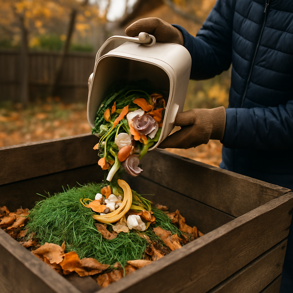 How Grass Clippings and Food Scraps Can Be Recycled by Composting at Home in Autumn Weeks