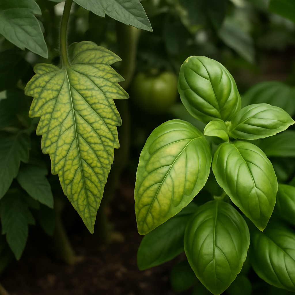What Causes Interveinal Chlorosis Magnesium Deficiency in Tomato and Basil Leaves